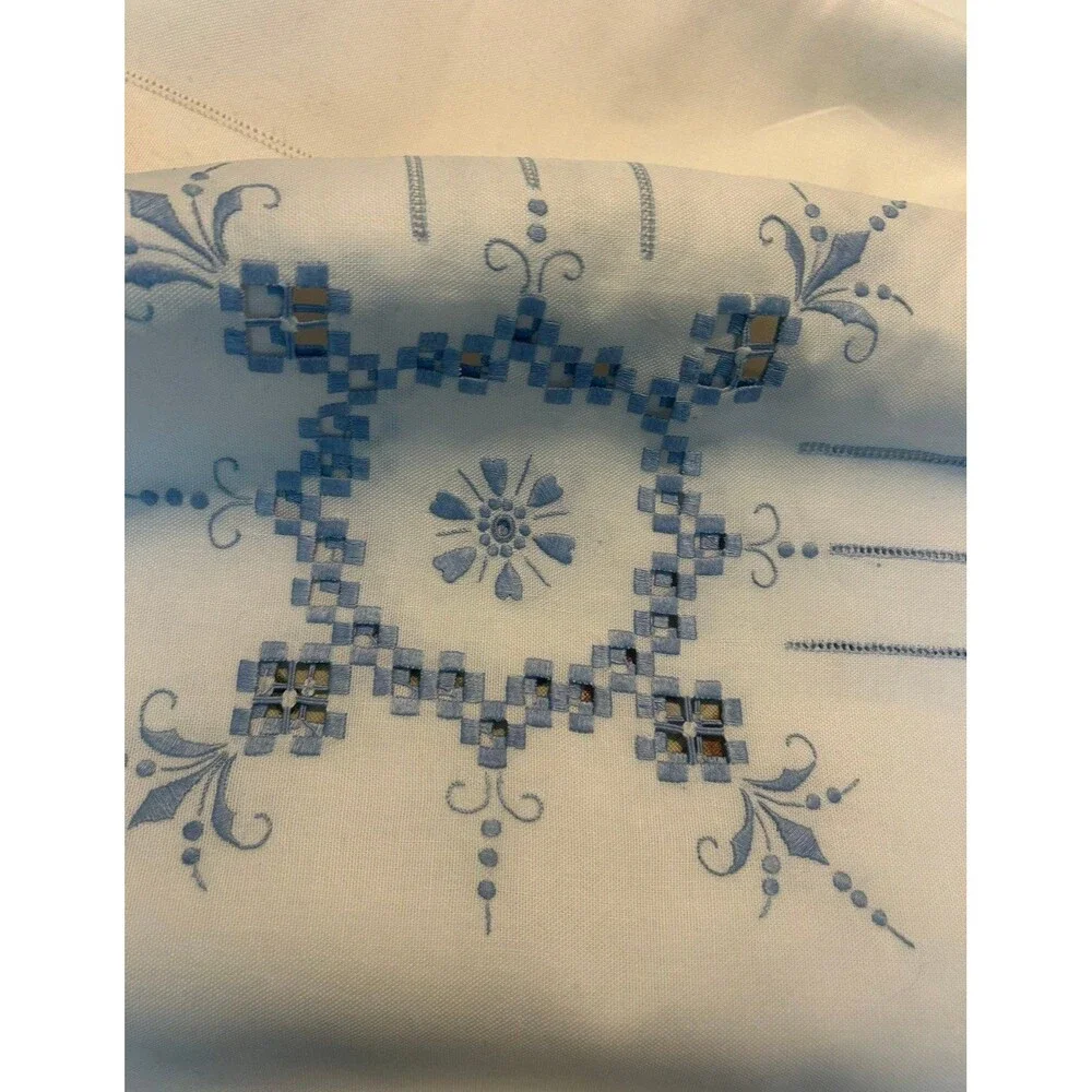 Blue & White hand-embroidered  table cloth 72 x 90
